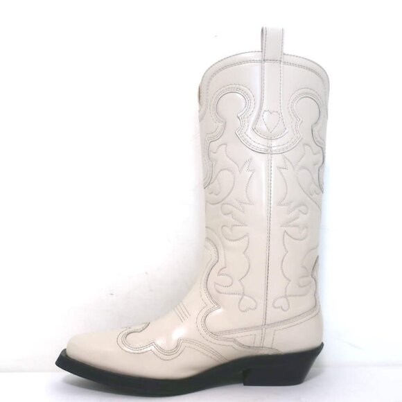 GANNI Embroidered Western Boots Cream Leather Size 39 - Picture 7 of 12